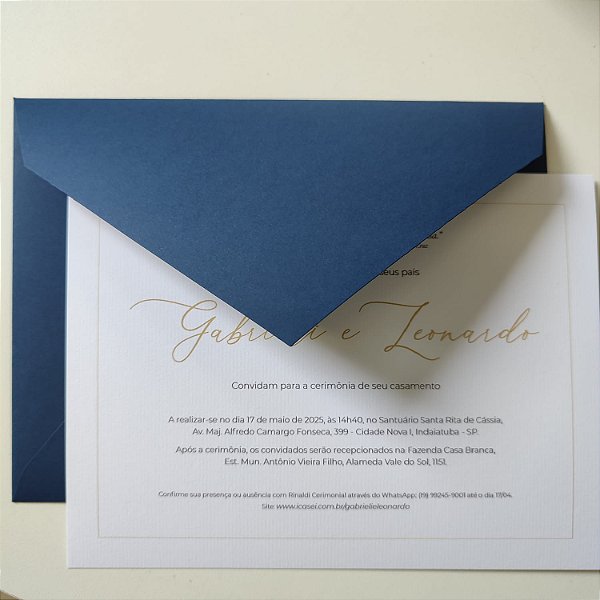 Convite Casamento Moderno C/ Envelope Azul Escuro