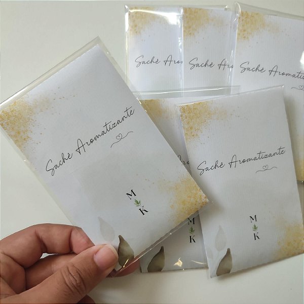 Sachê Aromático Personalizado Lembrancinha Dourado