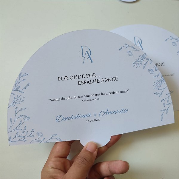 Leque Personalizado Casamento Ventarola Azul Serenity