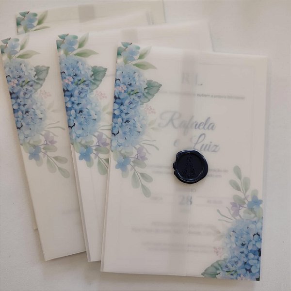 Convite Casamento Envolto Vegetal Vertical + Lacre de Cera