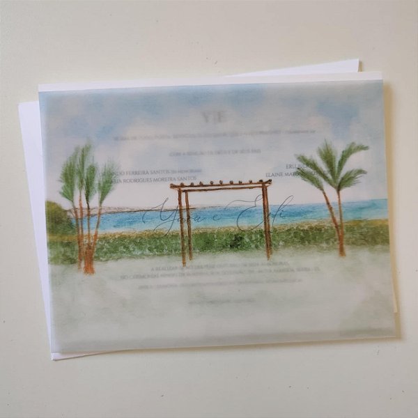 Convite Casamento Capa Vegetal Aquarela Borda Relevo