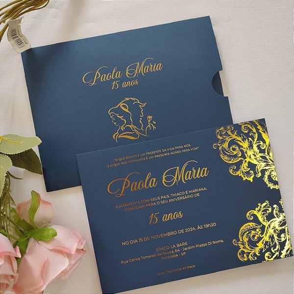 Convite 15 anos / Debutante C/ Envelope Bela e a Fera