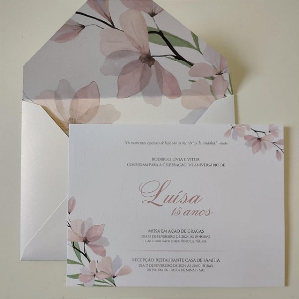 Convite 15 anos / Debutante C/ Envelope Rosa Rosê Lacre de Cera Rosa