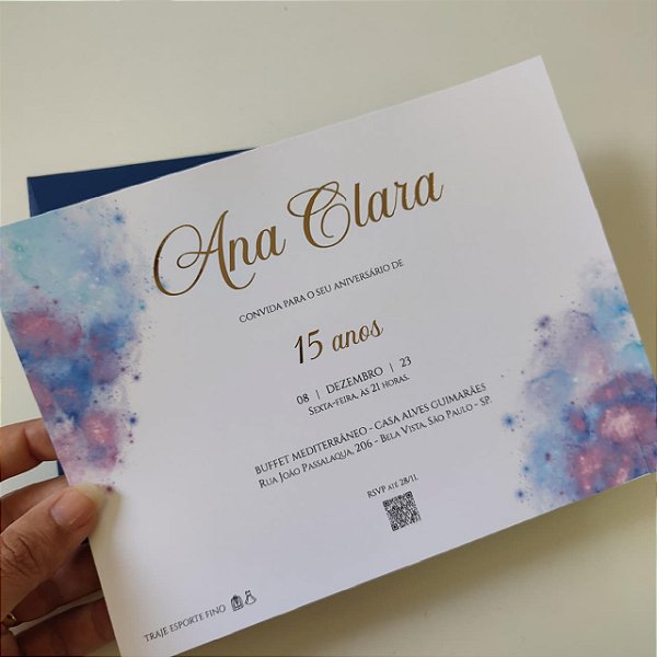 Convite 15 Anos Debutante Azul Escuro com Metalizado