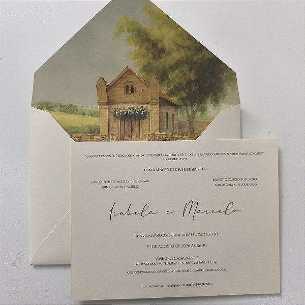 Convite Casamento Forrado Marfim Aquarela
