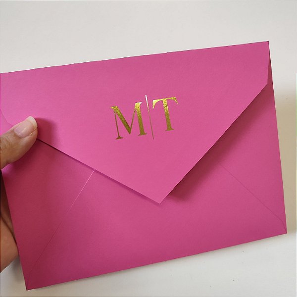 Convite Casamento Envelope Rosa Pink Forrado C/ Iniciais Mertalizadas 15 Anos / Debutante