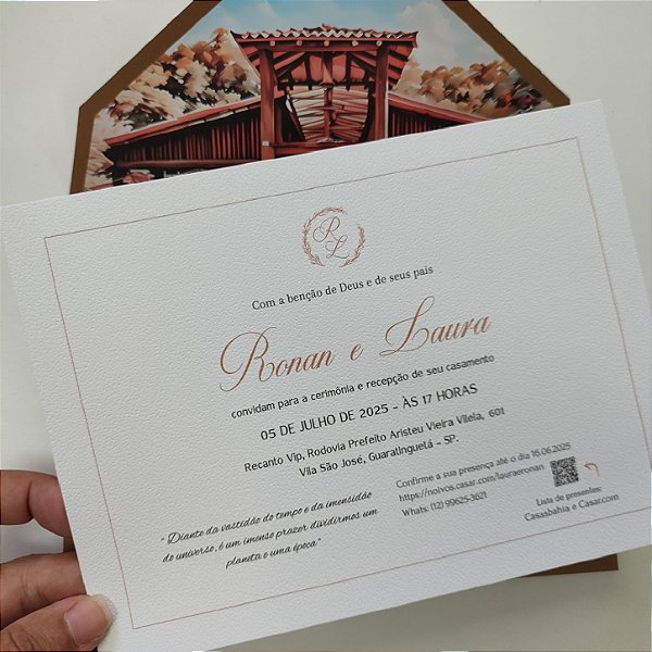 Convite Casamento Envelope Forrado Marrom Terroso / Terracota Aquarela