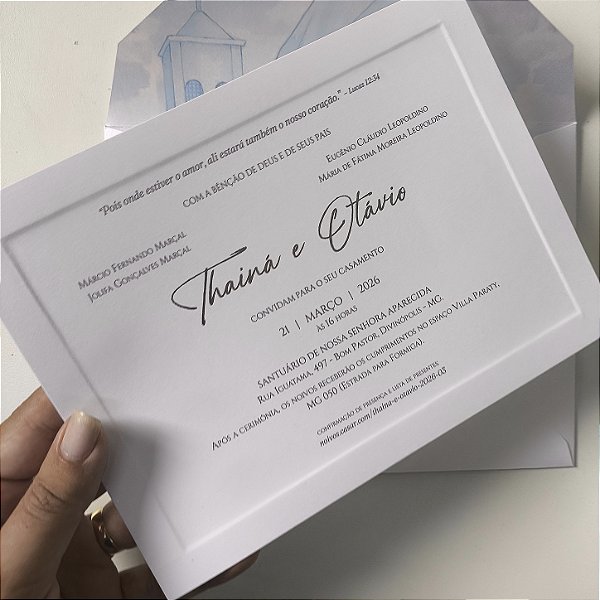 Convite Casamento Forrado Borda Relevo Metalizado Prata Virgem Maria