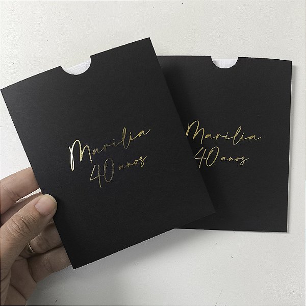 Convite Corporativo Mini Luva Preto Loja Lelive Empresa Metalizado Dourado