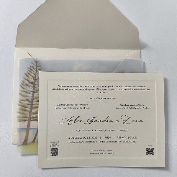 Convite Casamento Marfim Capa Vegetal Aquarela Borda Relevo Metalizado Dourado