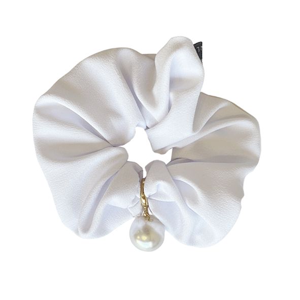 Elástico - Scrunchie Maxi Pérola Crepe Branco