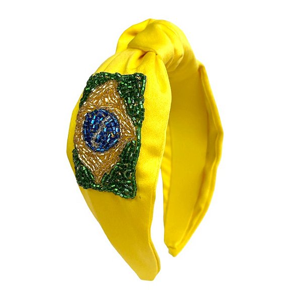 Turbante de Cetim Amarelo Bandeira do Brasil