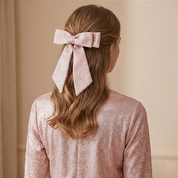 Laço Lívia M de Jacquard Rosa Claro com Brilho