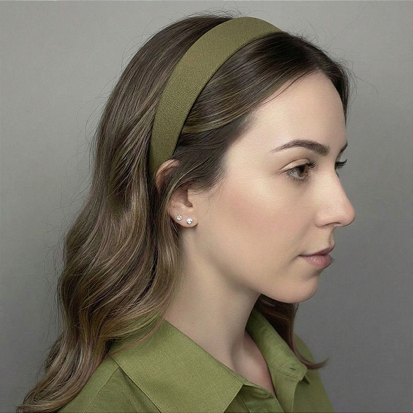 Tiara Flat de Linho Verde Oliva