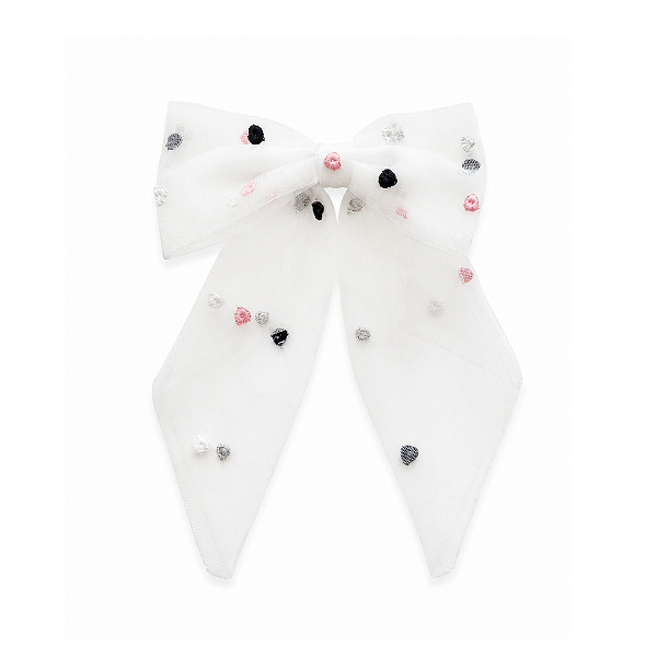 Laço Kids de Tule Branco Estampado