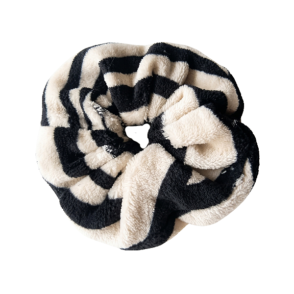 Elástico - Scrunchie de Plush Soft Preto e Branco