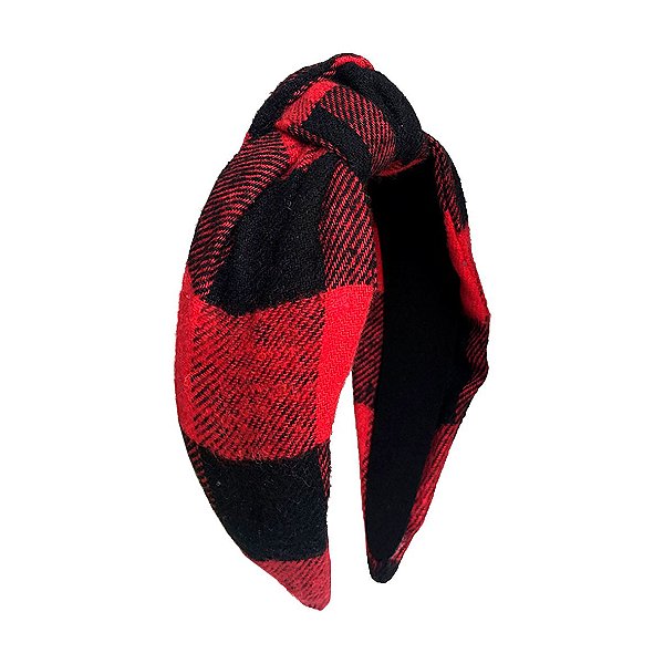 Turbante de Lã Xadrez Vermelho e Preto