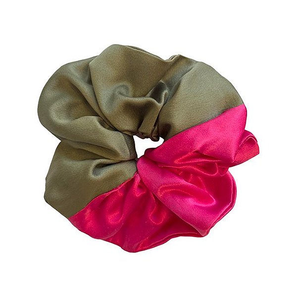 Elástico- Scrunchie Duas Cores Verde Oliva e Pink