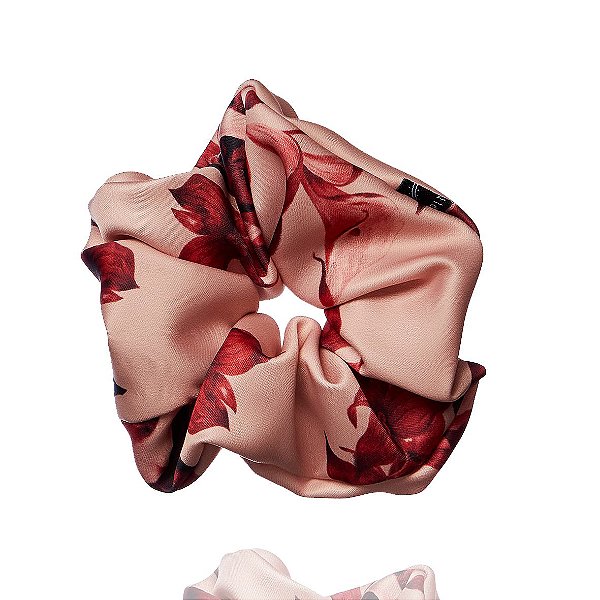 Elástico - Scrunchie de Florido Rosé e Vermelho