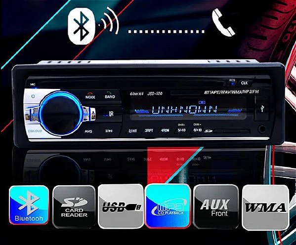 Rádio de carro Bluetooth AUX-IN MP3 FM/USB/1 Din/controle remoto