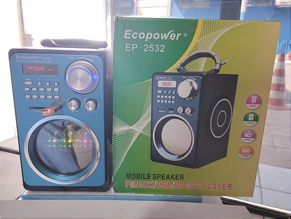 Caixa de Som Ecopower EP-2532 USB/SD/com Luz Azul