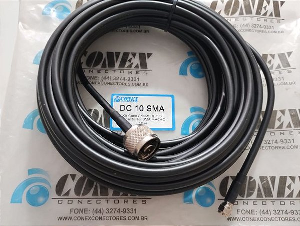 Kit Cabo Descida Celular Rgc 58 Conector N/ SMA MACHO 10 Mt