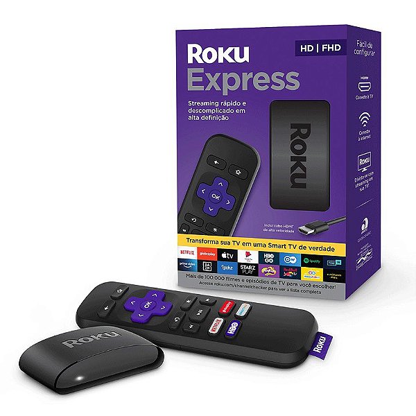Roku Express, Streaming player Full HD, com controle remoto e cabo HDMI Preto