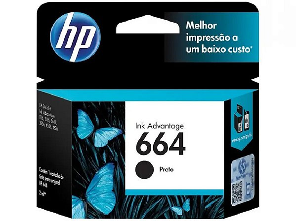 Cartucho de Tinta HP 664 Preto F6V29AB | Original 2ML