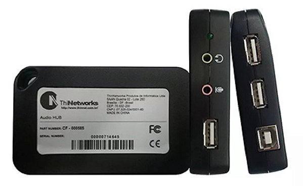 PLACA DE SOM - ESTÉREO - HUB USB 2.0 + ENTRADA DE ÁUDIO E MICROFONE - ÁUDIO HUB THINNETWORKS CF-000585