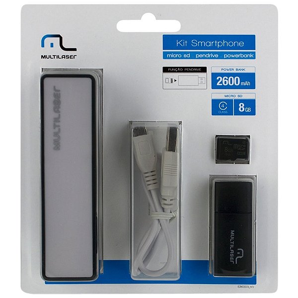 Kit Smartphone: Power Bank + Pen Drive + Cartão de Memória 8Gb MC200 - Multilaser