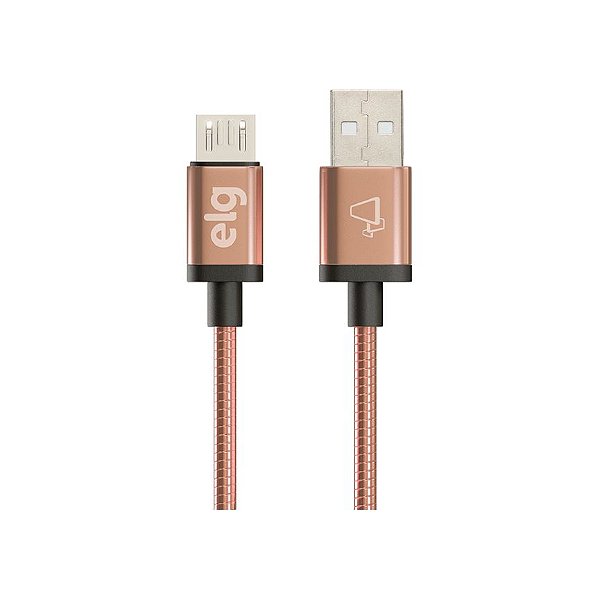 Cabo Micro USB ELG INX510GD Blindado Inox, Conector em Alumínio, Dourado