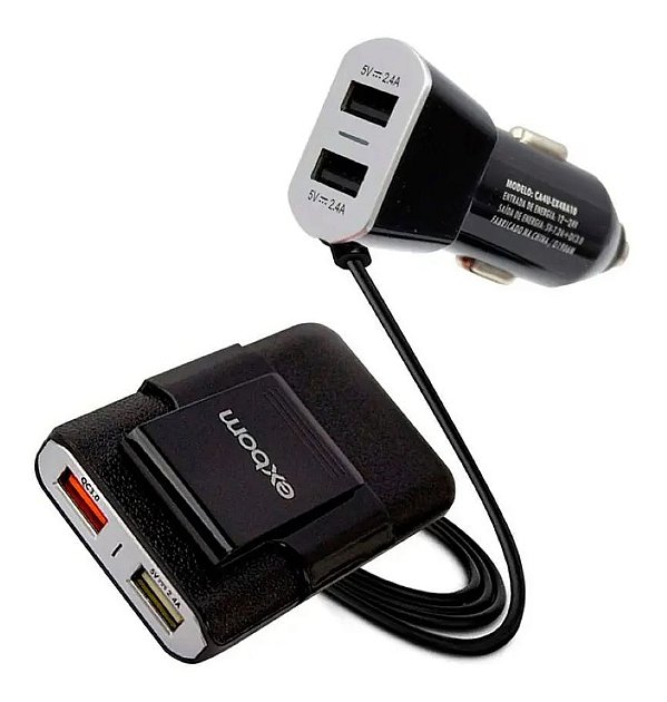 Carregador Veicular com Extensor e 4 Conexões USB Exbom Ca4U-Ex48A10