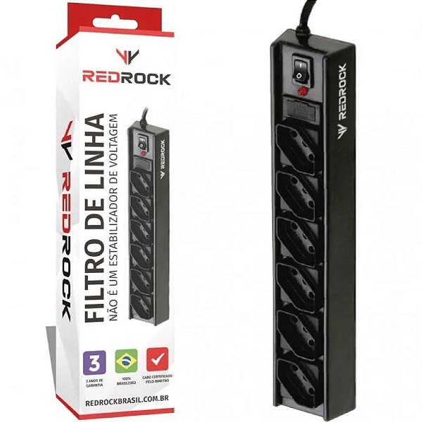 Filtro De Linha 6 Tomadas Com Fusível E Chave Redrock