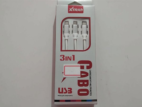 CABO TRIPLO PARA CELULAR XTRAD CH00127 MICRO USB TIPO C  2.4A - BRANCO