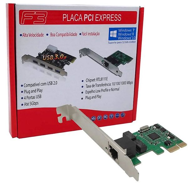 PLACA DE REDE PCI EXPRESS 10/100/1000 F3 JC-PCI-EX
