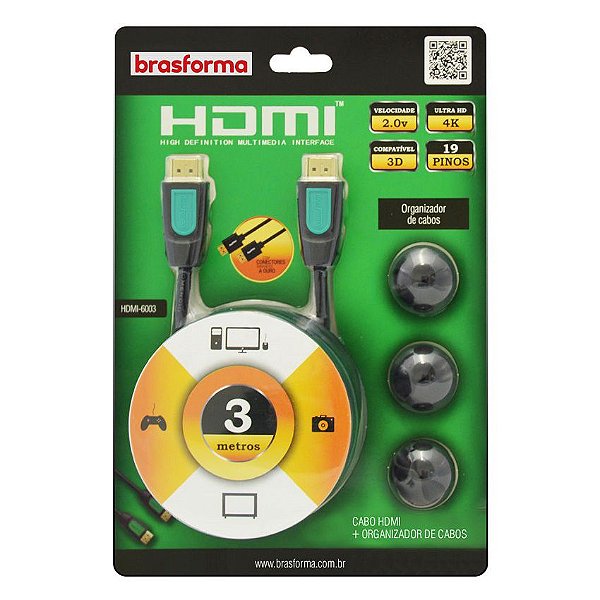 Cabo HDMI Brasforma HDMI6003 3M Blister