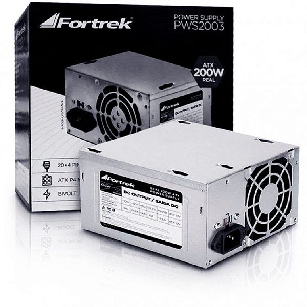 Fonte ATX 200W Com Caixa Sem Cabo 20+4P Fortrek - PWS2003