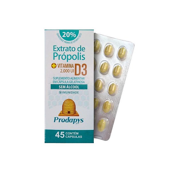 Extrato de Própolis + Vitamina D3 2.000 UI  45 Cápsulas Prodapys