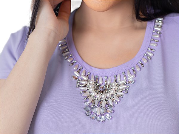 Tshirt Feminina Decote Redondo Lilas Layla