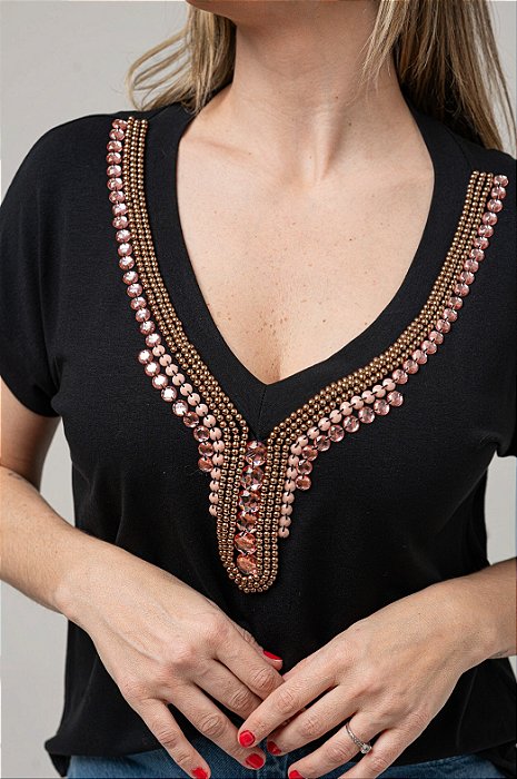 Blusa Soltinha Decote V Preta Kendall