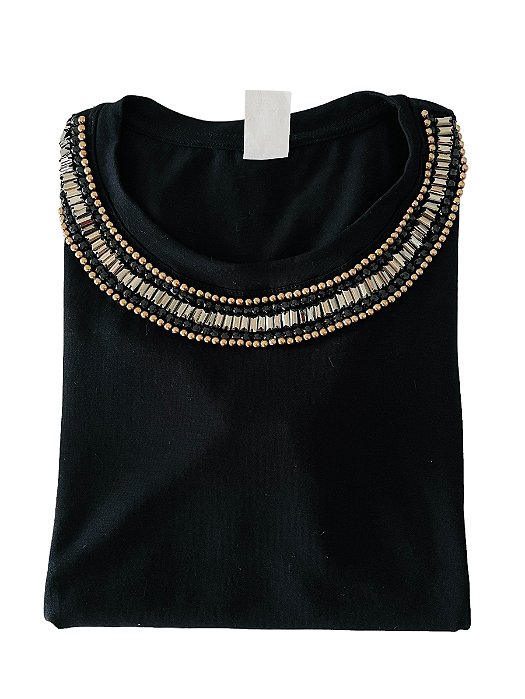 Tshirt Feminina Decote Redondo Preta Nicoly