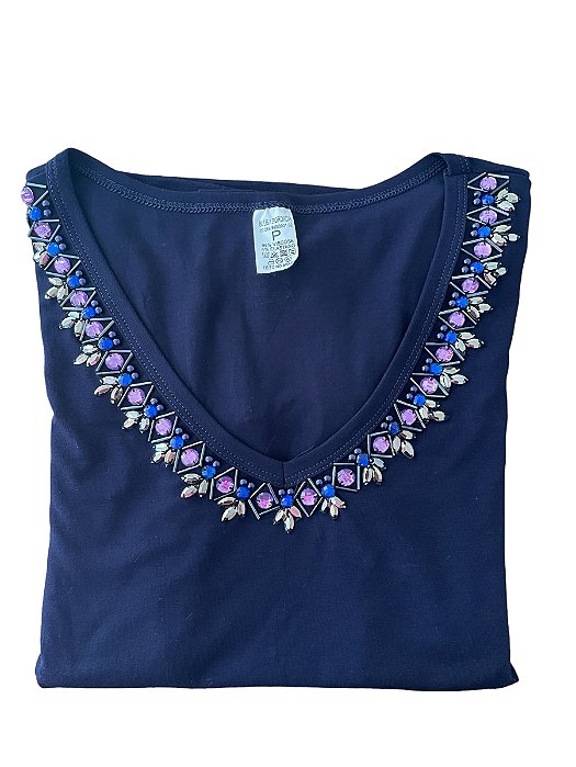 Tshirt Feminina Decote V Marinho Thayla