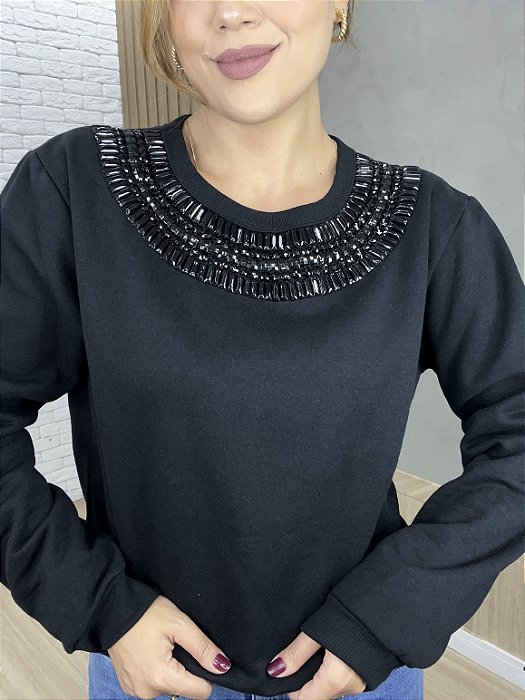 Moletom Feminino Decore Redondo Preto Donatella