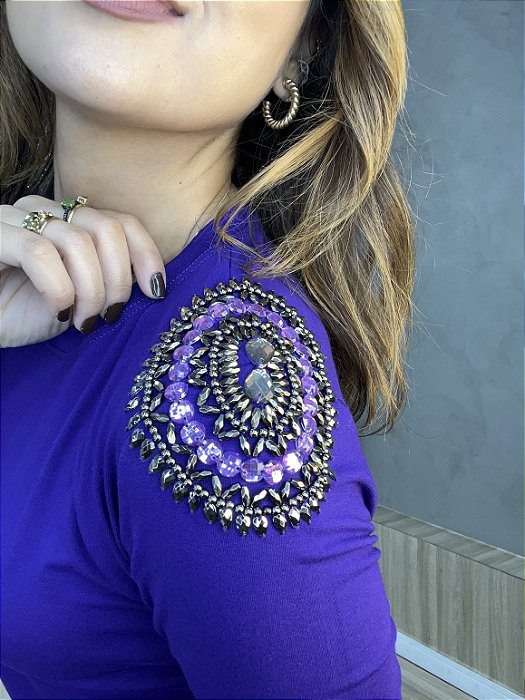 Blusa Manga Longa Decote Redondo Roxa Eliete