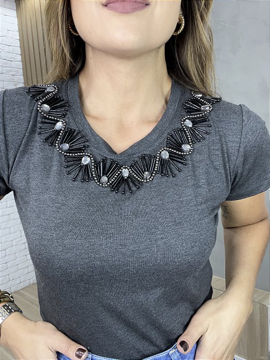 Tshirt Feminina Decote Redondo Chumbo Sandra