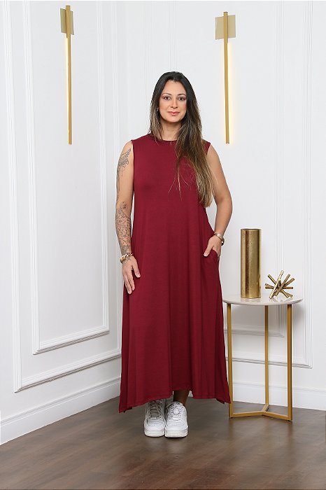 Vestido Midi Evasê Estela Vinho