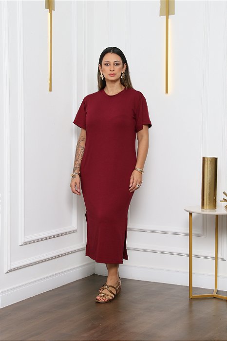 Vestido Midi com Bolso Vinho Joana