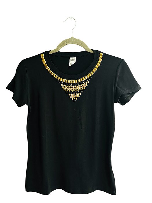 Tshirt Feminina Decote Redondo Preta Cintia