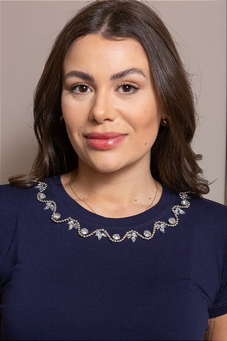 Tshirt Feminina Decote Redondo Azul Marinho Ariel