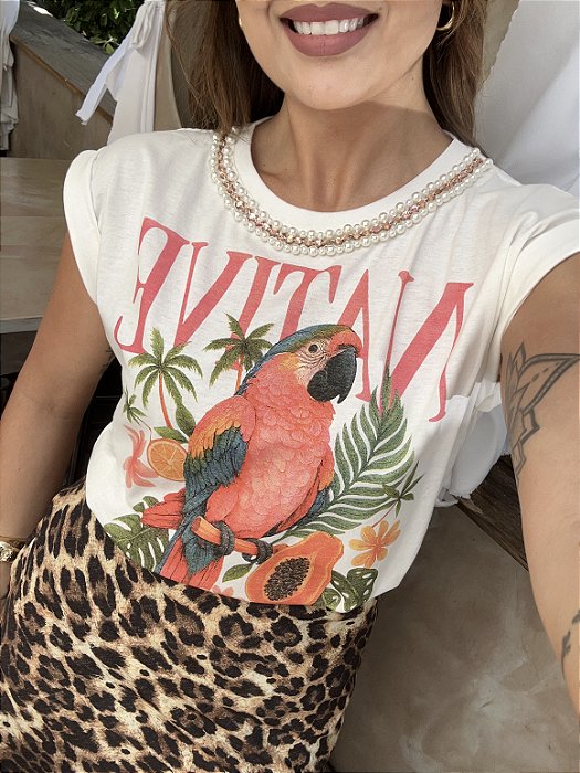 Tshirt Algodão Off White Native Coral